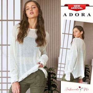 ADORA Vintage Edge Drop Shoulder Lightweight Loose Pullover Sweater | Off White
